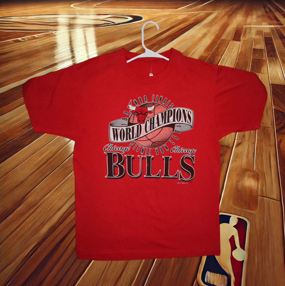 91' RARE Chicago Bulls NBA Champs Red Vintage Tee