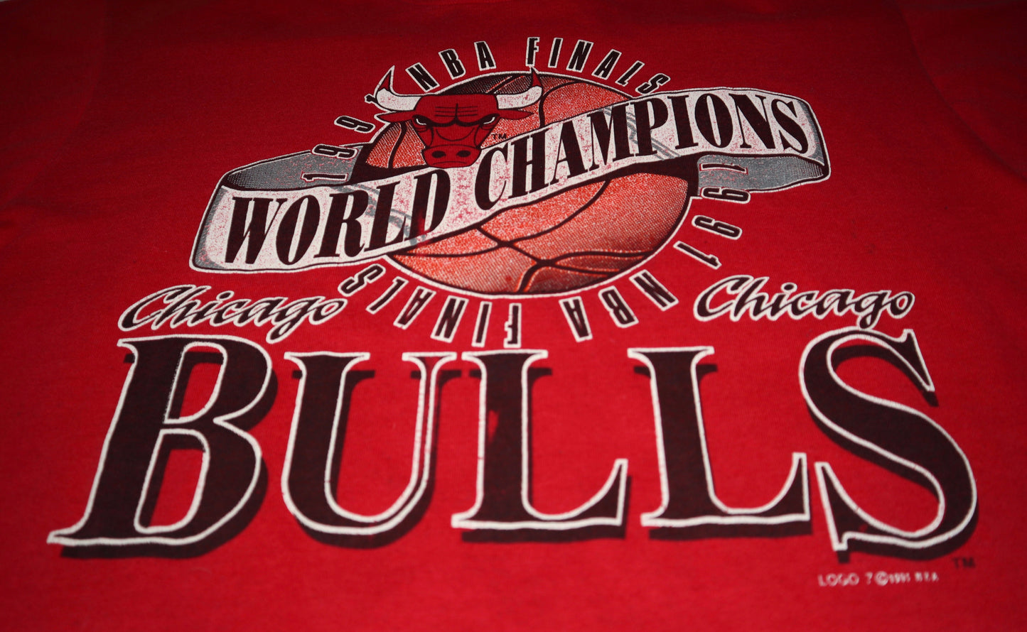 91' RARE Chicago Bulls NBA Champs Red Vintage Tee