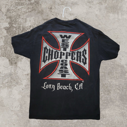 Long Beach California West Coast Choppers Distressed Black Tee