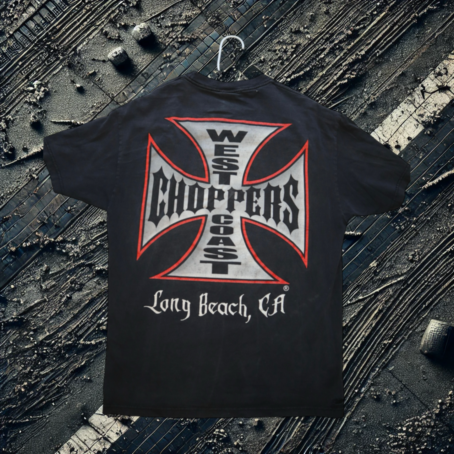 Long Beach California West Coast Choppers Distressed Black Tee